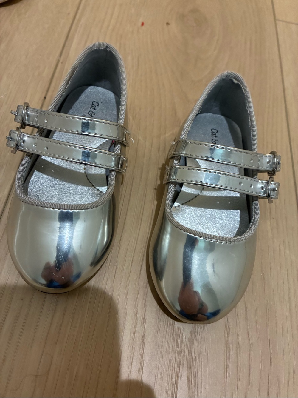 Cat & Jack Metallic Silver Double-Strap Mary Jane Girls' Shoes